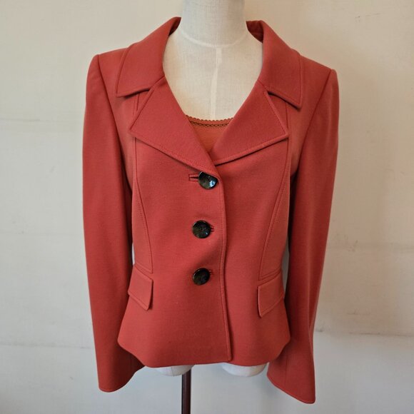 Tahari - Blazer in Burnt Orange, Matching Tank by Tribal, Unbranded Black Skirt - Picture 2 of 16